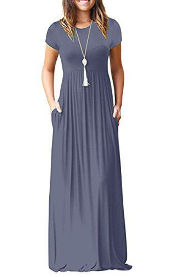 Picture of VIISHOW Women's Short Sleeve Loose Plain Maxi Dresses Casual Long Dresses with Pockets (X-Large, Purple Gray)