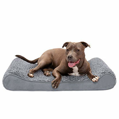 Picture of Furhaven Pet Dog Bed - Cooling Gel Foam Ultra Plush Faux Fur Ergonomic Luxe Lounger Cradle Mattress Contour Pet Bed with Removable Cover for Dogs and Cats, Gray, Large