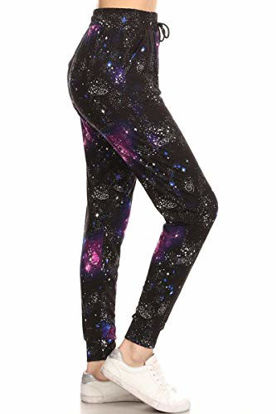 Picture of Leggings Depot JGA-S756-L Purple Cosmos Print Jogger Pants, Large