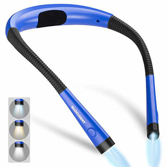 Picture of Glocusent LED Neck Reading Light, Book Light for Reading in Bed, 3 Colors, 6 Brightness Levels, Bendable Arms, Rechargeable, Long Lasting, Blue, Perfect for Reading, Knitting, Camping, Repairing