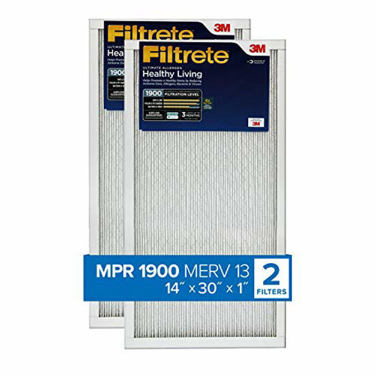 Picture of Filtrete 14x30x1, AC Furnace Air Filter, MPR 1900, Healthy Living Ultimate Allergen, 2-Pack (exact dimensions 13.81 x 29.81 x 0.78)