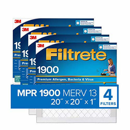 Picture of Filtrete 20x20x1, AC Furnace Air Filter, MPR 1900, Healthy Living Ultimate Allergen, 4-Pack (exact dimensions 19.69 x 19.69 x 0.78)