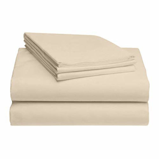 Picture of LuxClub 4 PC Sheet Set Bamboo Sheets Deep Pockets 18" Eco Friendly Wrinkle Free Sheets Machine Washable Hotel Bedding Silky Soft - Cream Twin XL