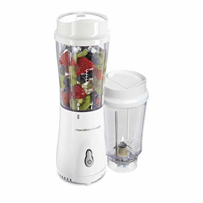 Picture of Hamilton Beach Personal Blender for Shakes and Smoothies with 2 BPA-Free Portable 14oz Travel Jars, (51102V), White w/Gray Button