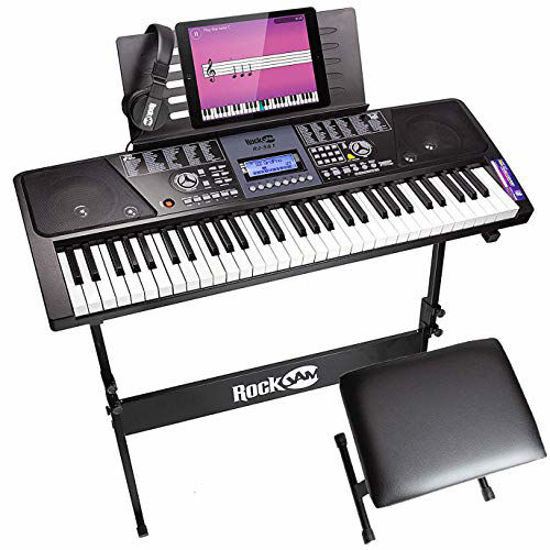 GetUSCart- RockJam 61 Key Keyboard Piano With Touch Display Kit, Keyboard  Stand, Piano Bench, Sustain Pedal, Headphones, Simply Piano App & Keynote  Stickers
