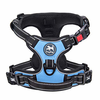 Picture of PoyPet No Pull Dog Harness, No Choke Dog Reflective Harness, Adjustable Soft Padded Pet Vest with Easy Control Handle 3 Snap Buckles (Light Blue,S)
