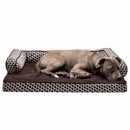 Picture of Furhaven Pet Dog Bed - Orthopedic Plush Faux Fur and Décor Comfy Couch Traditional Sofa-Style Living Room Couch Pet Bed with Removable Cover for Dogs and Cats, Diamond Brown, Large