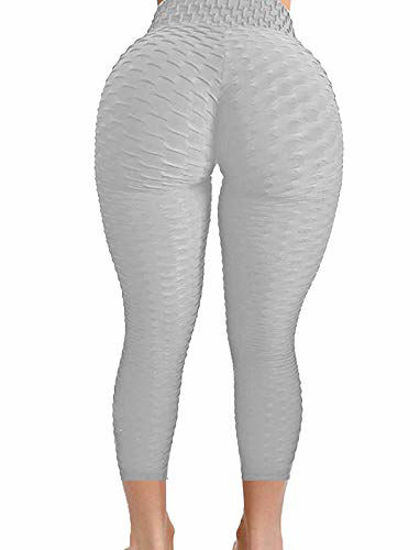 SEASUM Women's High Waist Yoga Leggings Tummy Control Butt Lift Tights  Textured Workout Running Pants Gray XS 