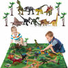 Picture of TEMI Dinosaur Toy Figure w/ Activity Play Mat & Trees, Educational Realistic Dinosaur Playset to Create a Dino World Including T-Rex, Triceratops, Velociraptor, Perfect Gifts for Kids, Boys & Girls