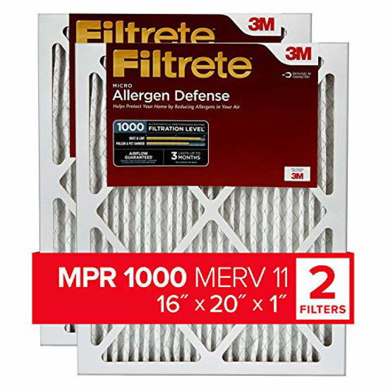 Picture of Filtrete 16x20x1, AC Furnace Air Filter, MPR 1000, Micro Allergen Defense, 2-Pack (exact dimensions 15.719 x 19.719 x 0.84)