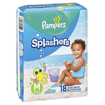 Picture of Swim Diapers Size 4 (20-33 lb), 18 Count - Pampers Splashers Disposable Swim Pants, Medium, Pack of 2