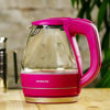 Picture of Ovente Portable Electric Glass Kettle 1.5 Liter with Blue LED Light and Stainless Steel Base, Fast Heating Countertop Tea Maker Hot Water Boiler with Auto Shut-Off & Boil Dry Protection, Pink KG83F