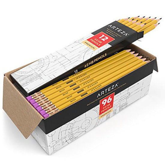 Picture of Arteza #2 HB Wood Cased Graphite School Pencils, Pack of 96, Bulk, Pre-Sharpened with Latex Free Erasers, Bulk, Office Supplies for Exams, School, Office, Drawing and Sketching