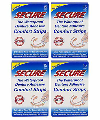 Picture of Secure Denture Adhesive Comfort Strips, 15 Strips, Pack of 4