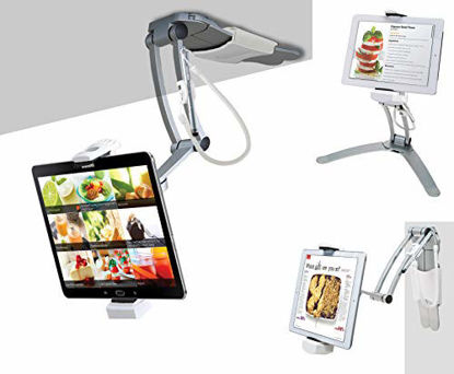 Picture of CTA Digital: 2-in-1 Kitchen Tablet Stand Wall/Desktop Mount W/Stylus for 7-13" Tablets/iPad 10.2-Inch(7th & 8th Gen)/12.9-Inch iPad Pro/11-Inch iPad Pro/Air 3/Galaxy Tab A 10.1/Surface Pro 6 & More