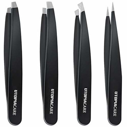 Picture of Professional Stainless Steel Tweezers Set (4-Piece) - Precision Tweezers for Ingrown Hair, Facial Hair, Splinter, Blackhead and Tick Remover