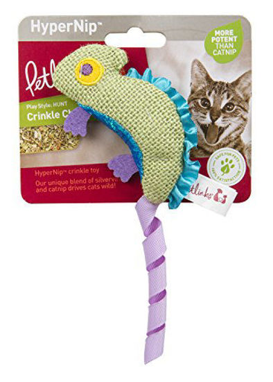 Picture of Petlinks, Crinkle Chameleon, Cat Toy, Filled with Catnip and Silver Vine, Pure, Potent, With Crinkle, Burlap and Ribbons