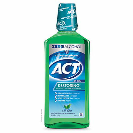 Picture of ACT Restoring Zero Alcohol Fluoride Mouthwash 33.8 fl. oz. Strengthens Tooth Enamel, Mint Burst