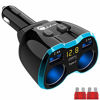 Picture of USB C Car Charger, Cigarette Lighter Splitter Adapter 2 Socket Type C Multi Power Outlet 12V/24V 80W DC with LED Voltmeter Switch 5.8A Dual USB Port for Mobile Cell Phone GPS Dash Cam