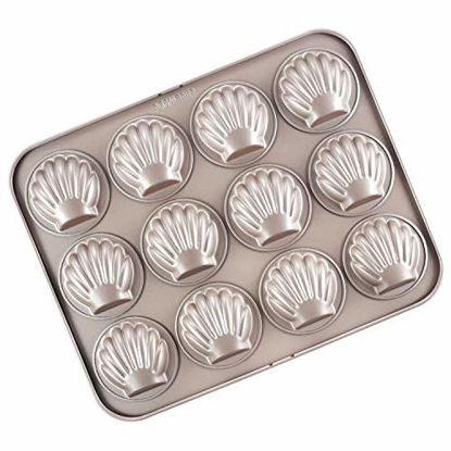 Picture of CHEFMADE Madeleine Mold Cake Pan, 12-Cavity Non-Stick Scallop Madeline Bakeware for Oven Baking (Champagne Gold)