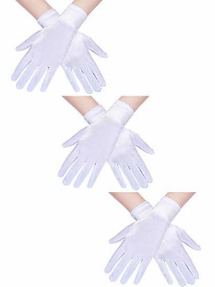 Picture of Jovitec 3 Pairs Women Short Satin Gloves Wrist Length Gloves Gown Gloves Opera Gloves for Party (White)