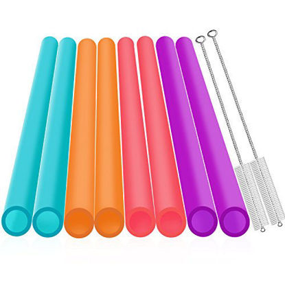 Picture of Extra Wide Reusable Smoothie Straws, Great for Bubble Tea, Boba Tea and Milkshakes, 10.25 Inches Long, 10 Pieces Jumbo Eco Friendly Plastic Straws with 2 Cleaning Brushes, BPA Free