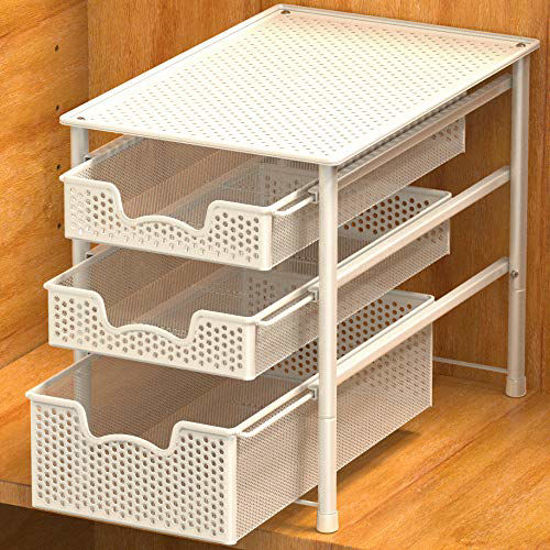 Picture of Simple Houseware Stackable 3 Tier Sliding Basket Organizer Drawer, White