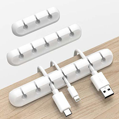 Picture of Cord Organizer, Cable Organizer White Cord Holder, Wire Organizer USB Cable Management Cord Clips, 3 Packs Cable Clips for Car Home and Office (7, 5, 3 Slots)