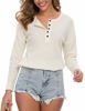 Picture of WNEEDU Women's Long Sleeve Waffle Knit Tunic Blouse Casual Button Up Henley Shirts Plain Tops Beige M