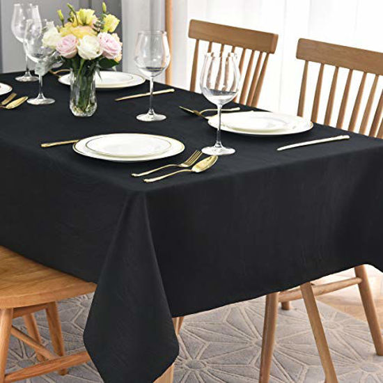 Picture of maxmill Jacquard Tablecloth Swirl Design Water Resistance Antiwrinkle Oil Proof Heavy Weight Soft Table Cloth for Buffet Banquet Parties Event Holiday Dinner Square 52 x 52 Inch Black