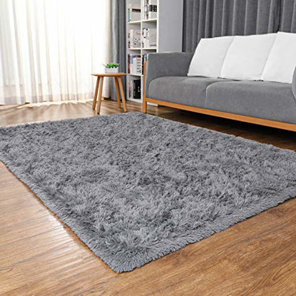 Picture of Ophanie Ultra Soft Fluffy Area Rugs for Living Room, Luxury Shag Rug Faux Fur Non-Slip Floor Carpet for Bedroom, Kids Room, Baby Room, Girls Room, and Nursery - Modern Home Decor, 4x5.3 Feet Grey