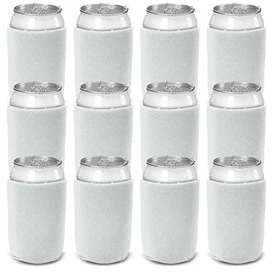 Picture of CSBD Beer Can Coolers Sleeves, Soft Insulated Reusable Drink Caddies for Water Bottles or Soda, Collapsible Blank DIY Customizable for Parties, Events or Weddings, Bulk (12, White)