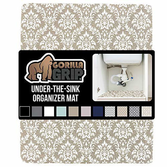 Picture of Gorilla Grip Original Premium Under Sink Mat Liner, 24x30, Non-Adhesive Absorbent Organizer Mats, Durable and Strong Waterproof Shelf Liners for Under Kitchen Sinks, Bathroom, Damask Taupe Cream