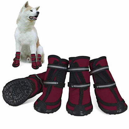 Picture of Dog Shoes for Large Dogs Winter Snow Dog Booties with Adjustable Straps Rugged Anti-Slip Sole Paw - Sports Running Hiking Pet Dog Boots Protectors Comfortable Fit for Medium Large Dog (L, Red)