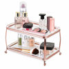 Picture of mDesign Decorative Makeup Storage Organizer Vanity Tray for Bathroom Counter Tops, 2 Levels to Hold Makeup Brushes, Eyeshadow Palettes, Lipstick, Perfume and Jewelry - Rose Gold/Clear