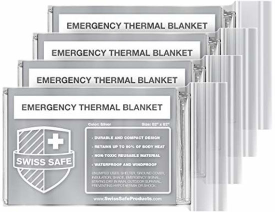 Picture of Emergency Mylar Thermal Blankets (4-Pack) + Bonus Signature Gold Foil Space Blanket: Designed for NASA, Outdoors, Hiking, Survival, Marathons or First Aid