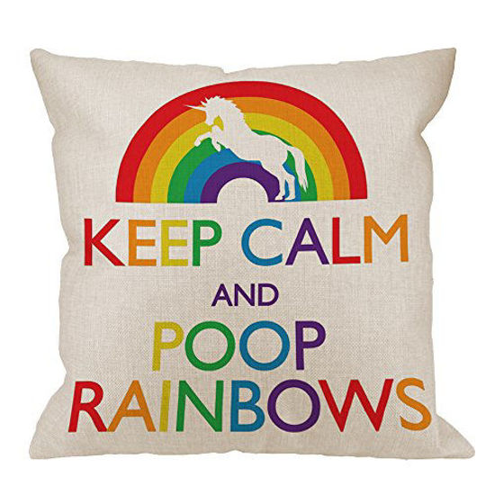 Picture of HGOD DESIGNS Throw Pillow Case Keep Calm And Poop Rainbows Unicorn Cotton Linen Square Cushion Cover Standard Pillowcase for Men Women Home Decorative Sofa Bedroom Livingroom 18 x 18 inch