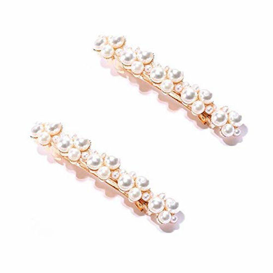 Picture of 2 Count Pearl Hair Clips Fashion Hair Clip Snap Barrettes Women Girls Hair Accessories for Party Wedding Daily