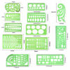 Picture of QincLing 11 Pieces Geometric Drawings Templates Stencils Plastic Measuring Template Rulers Clear Green Shape Template for Drawing Engineering Drafting Building School Office Supplies