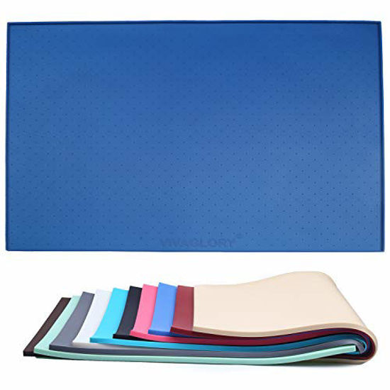 Picture of Vivaglory Large Pet Food Mat Large 24''L x 16''W Waterproof Non-Slip Feeding Mat Grade Silicone Cat Stainless Steel Water Placemat Dog Bowl Mat Anti-Messy Design, Navy Blue