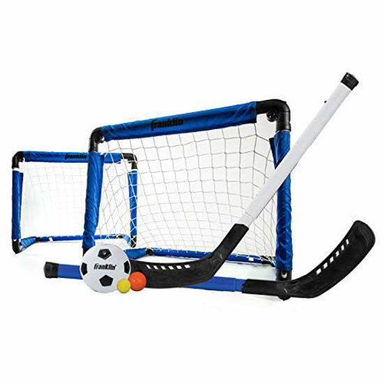 Picture of Franklin Sports Indoor Mini Goal Sports Set - 3 in 1 Kids Indoor Goal Set - Indoor Mini Floor Hockey, Knee Hockey, and Mini Soccer Set for Kids