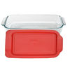 Picture of Pyrex Basics 3 Quart Glass Oblong Baking Dish with Red Plastic Lid -13.2 INCH x 8.9inch x 2 inch