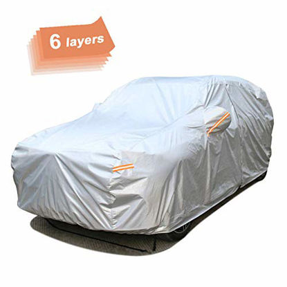 Picture of SEAZEN Car Cover 6 Layers, Waterproof SUV Car Cover with Zipper Door , Snowproof/UV Protection/Windproof, Universal Car Covers Breathable Fabric with Cotton (176" to 191")