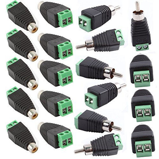 Picture of exgoofit Phono RCA Screws Male Female Plug to AV Screw Terminal Audio/Video Connector Adapter (10 Male +10 Female Connector)