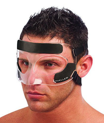 Picture of Mueller Face Guard | Protection from Impact injuries to Nose and Face, Clear, One Size Fits Most