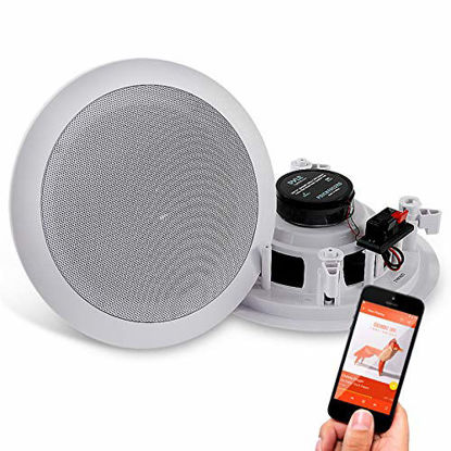 Picture of Pyle 5.25 Pair Bluetooth Flush Mount In-wall In-ceiling 2-Way Speaker System Quick Connections Changeable Round/Square Grill Polypropylene Cone & Polymer Tweeter Stereo Sound 150 Watt (PDICBT552RD)