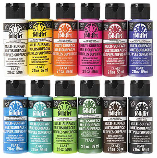  FolkArt PROMO830 Multi Satin Finish Acrylic Craft Paint Set  Designed for Beginners and Artists, Non-Toxic Formula That Works on All  Surfaces, 2 oz, 2 Fl Oz (Pack of 12), 12 Colors