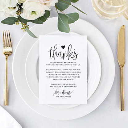 Picture of Bliss Collections Wedding Reception Thank You Cards, Pack of 50 Black Font Cards, Great Addition to Your Table Centerpiece, Place Setting, Wedding Decorations, Each Card is 4x6, Made in the USA