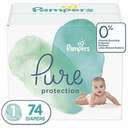 Picture of Diapers Newborn/Size 1 (8-14 lb), 74 Count - Pampers Pure Protection Disposable Baby Diapers, Hypoallergenic and Unscented Protection, Super Pack (Old Version)