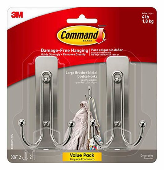 Picture of Command 17036BN-2ES Large Nickle Wall hooks, 2 Pack, Brushed Nickel